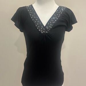 Express Black Fitted Cap Sleeve Blouse